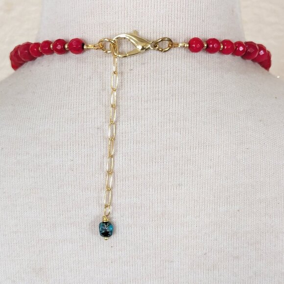 Southwestern Blue Turquoise & Red Coral Strand Statement Necklace - Picture 3 of 3